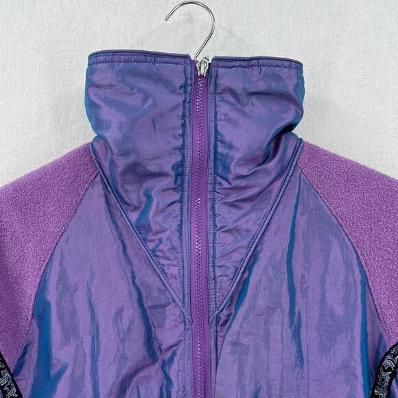 VINTAGE OUTBROOK 80s Windbreaker Jacket Women M Metallic Purple Blue Cinch Waist - Picture 4 of 16